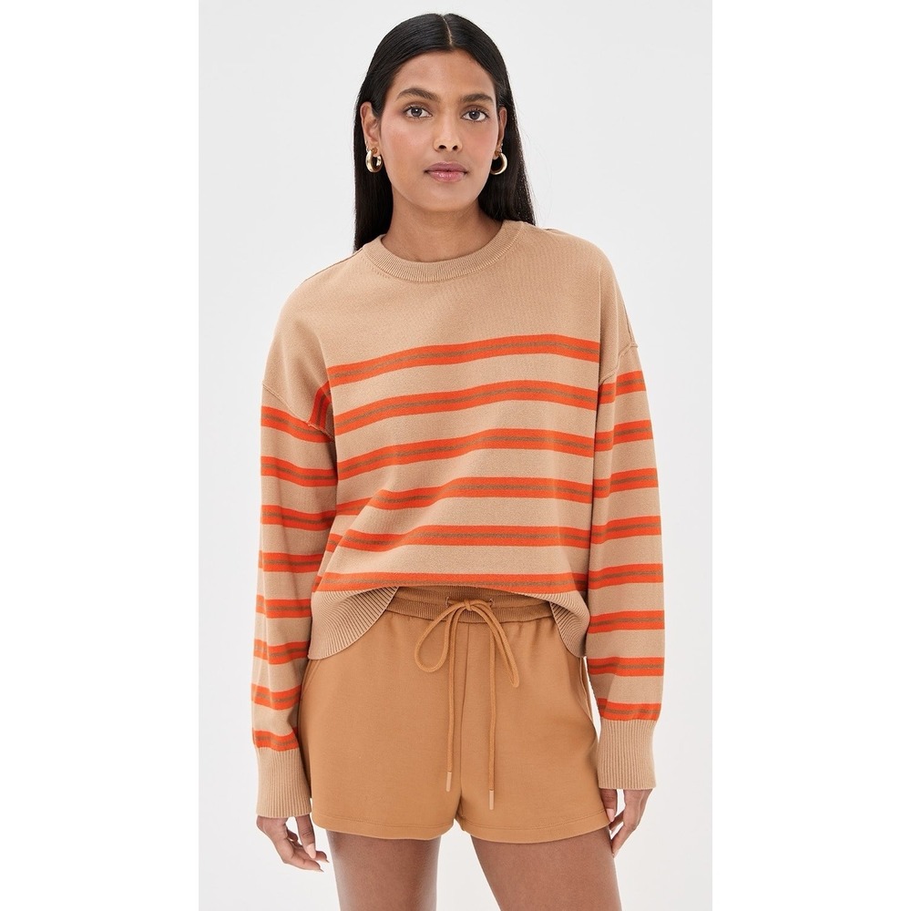 Le Bop Striped Boxy Pullover Sweater Camel Stripe Tan Orange Size XS